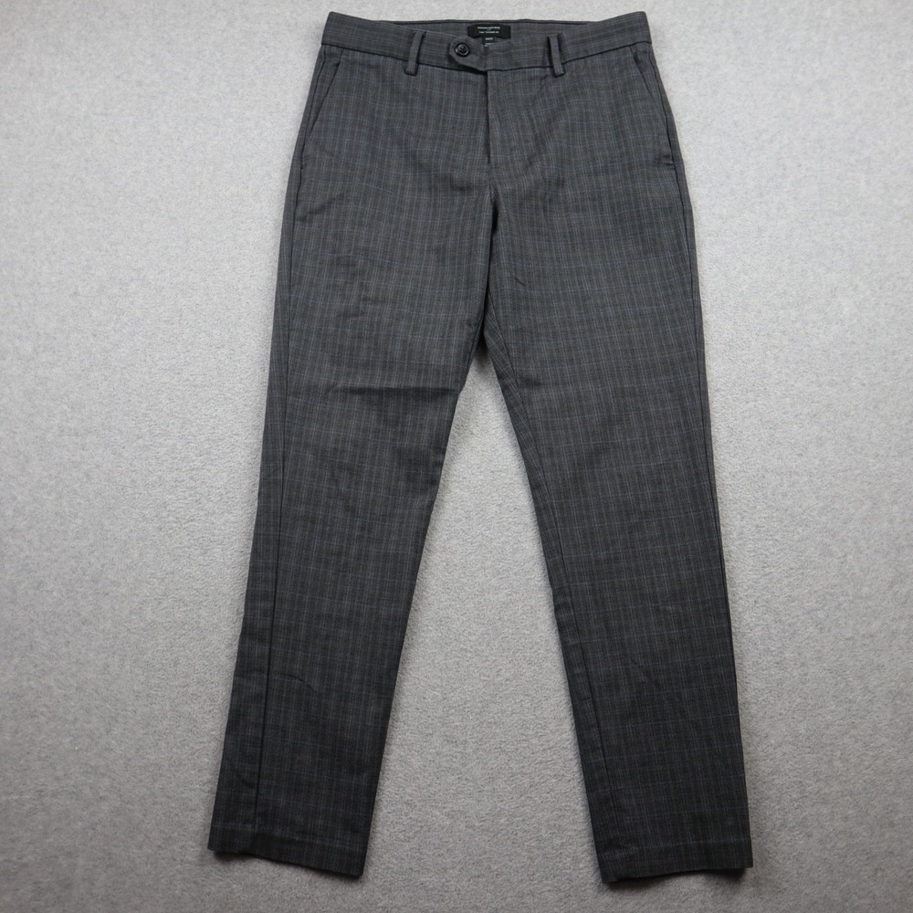 Banana Republic Pants Mens 31x32 Slim-Tapered Grey Glen Plaid Blue Windowpane
